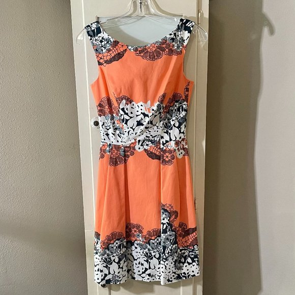 Blumarine Dresses & Skirts - Blumarine, Orange, Black and White Floral Sleeveless Dress *NEVER WORN*